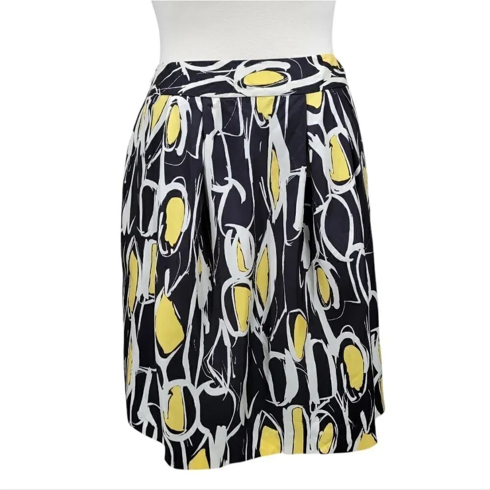 Jones New York Silk A-line Skirt Black Yellow White Women's Plus Size 16